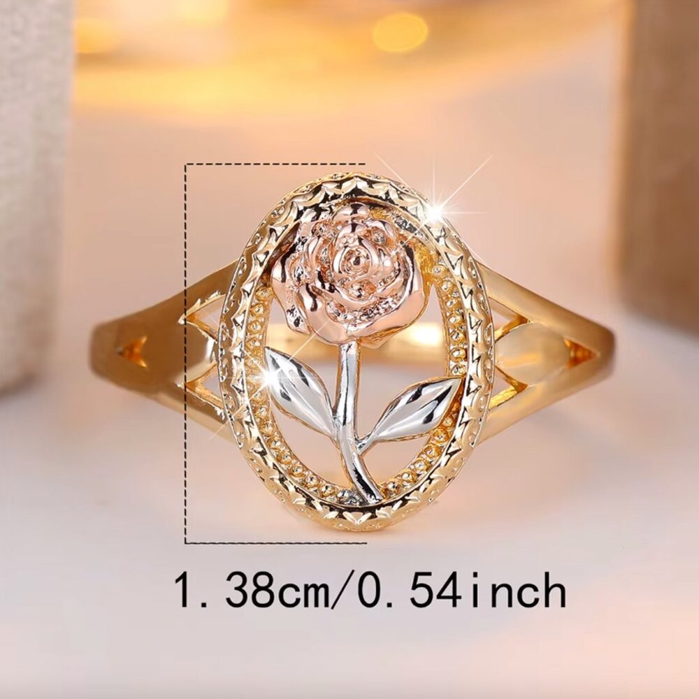 NEW 18k Yellow White Rose Gold Rose Ring Flower Ring Band Tri Tone Ring - Picture 6 of 6